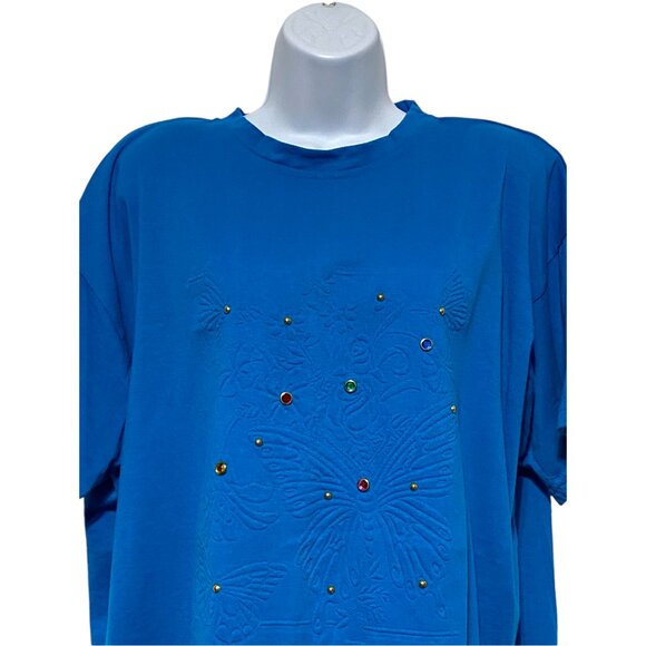 Women's One Size Rhinestones Short Sleeve Butterfly And Floral Design By-Kavio - Picture 3 of 4